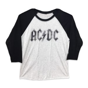 AC/DC Steel Logo on White 3/4 Sleeve Raglan