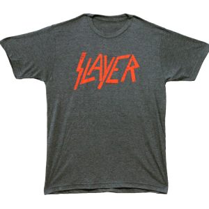 Slayer Red Font Logo Grey Tee