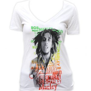 Bob Marley Text Overlay Women's V-Neck-White