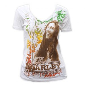 Bob Marley One Love One Heart Women's V-Neck-White