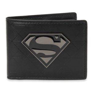 SUPERMAN - Black Metal Logo Badge Bi-Fold Wallet