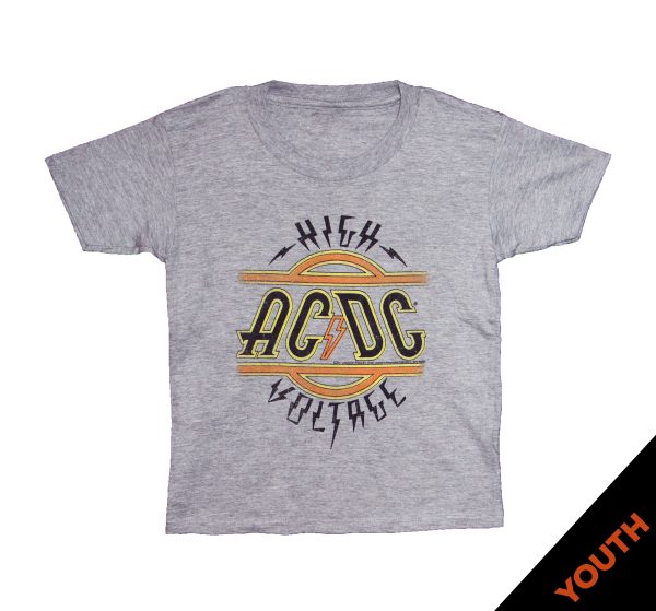 AC/DC Logo High Voltage Youth Tee - Heather Gray