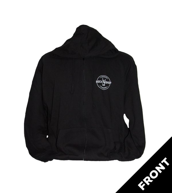 Rock Shop Front and Back Logo Zip-Up Hoodie Black Strings - BLACK