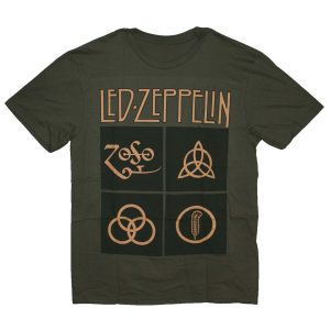 Led Zeppelin Gold Symbols In Squares - GREEN