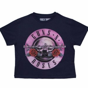 Guns N Roses Classic Pink Bullet Logo Women's Crop Top - NAVY