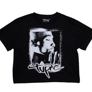 Tupac Spray Photo Ladies Crop Top - BLK